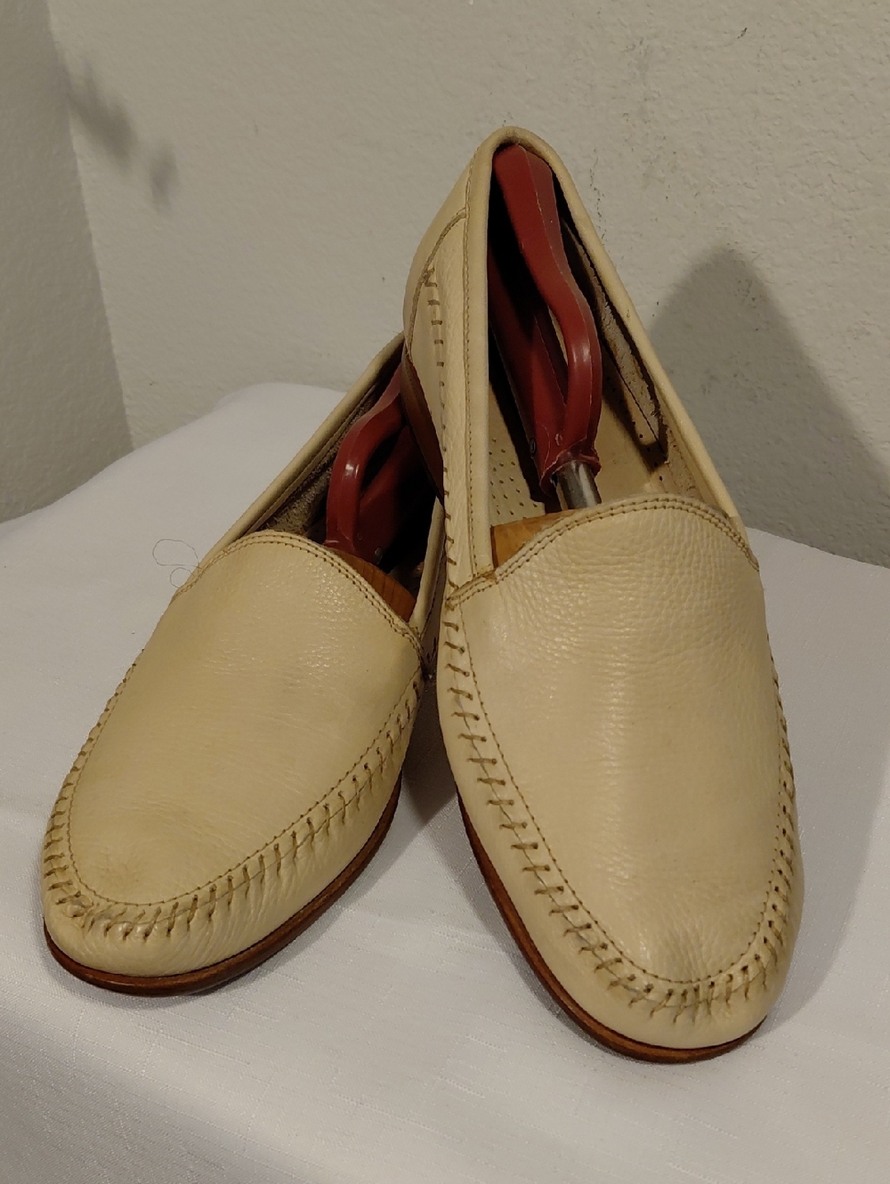 Cream Leather Slip-On Loafers